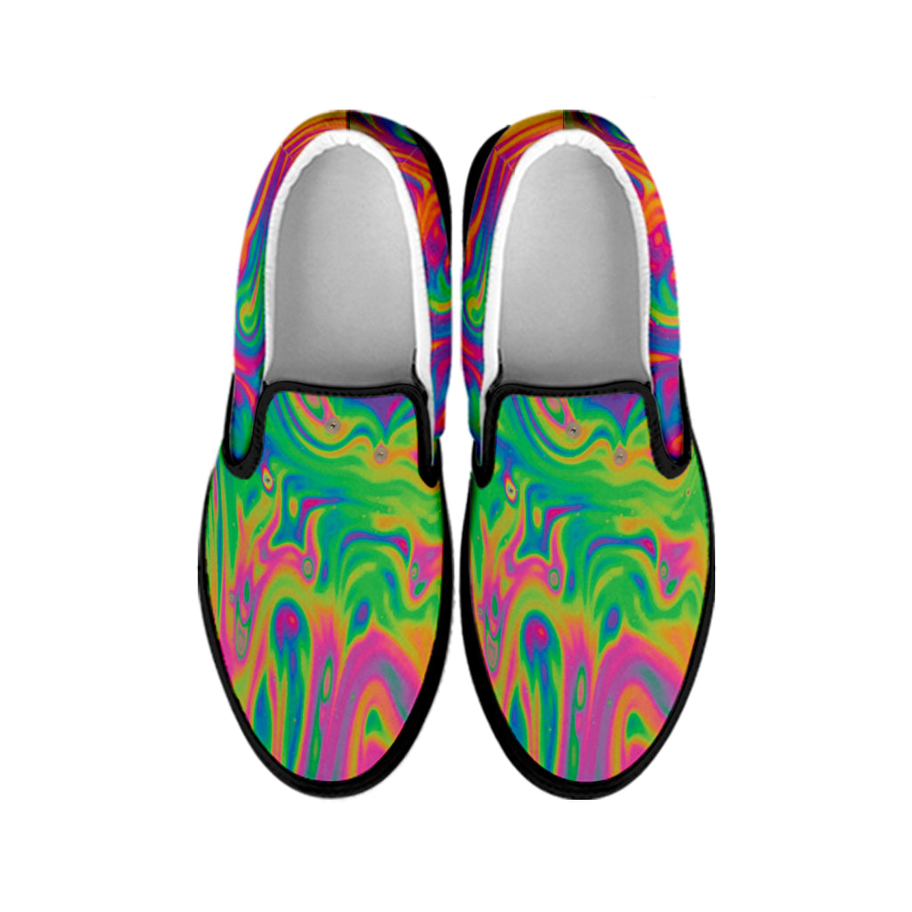 Psychedelic Surface Print Black Slip On Shoes