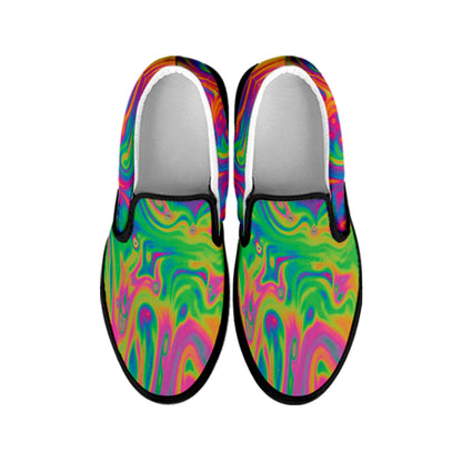 Psychedelic Surface Print Black Slip On Shoes