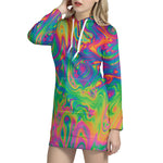 Psychedelic Surface Print Hoodie Dress