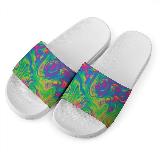 Psychedelic Surface Print White Slide Sandals