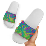 Psychedelic Surface Print White Slide Sandals