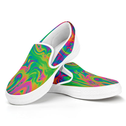 Psychedelic Surface Print White Slip On Shoes