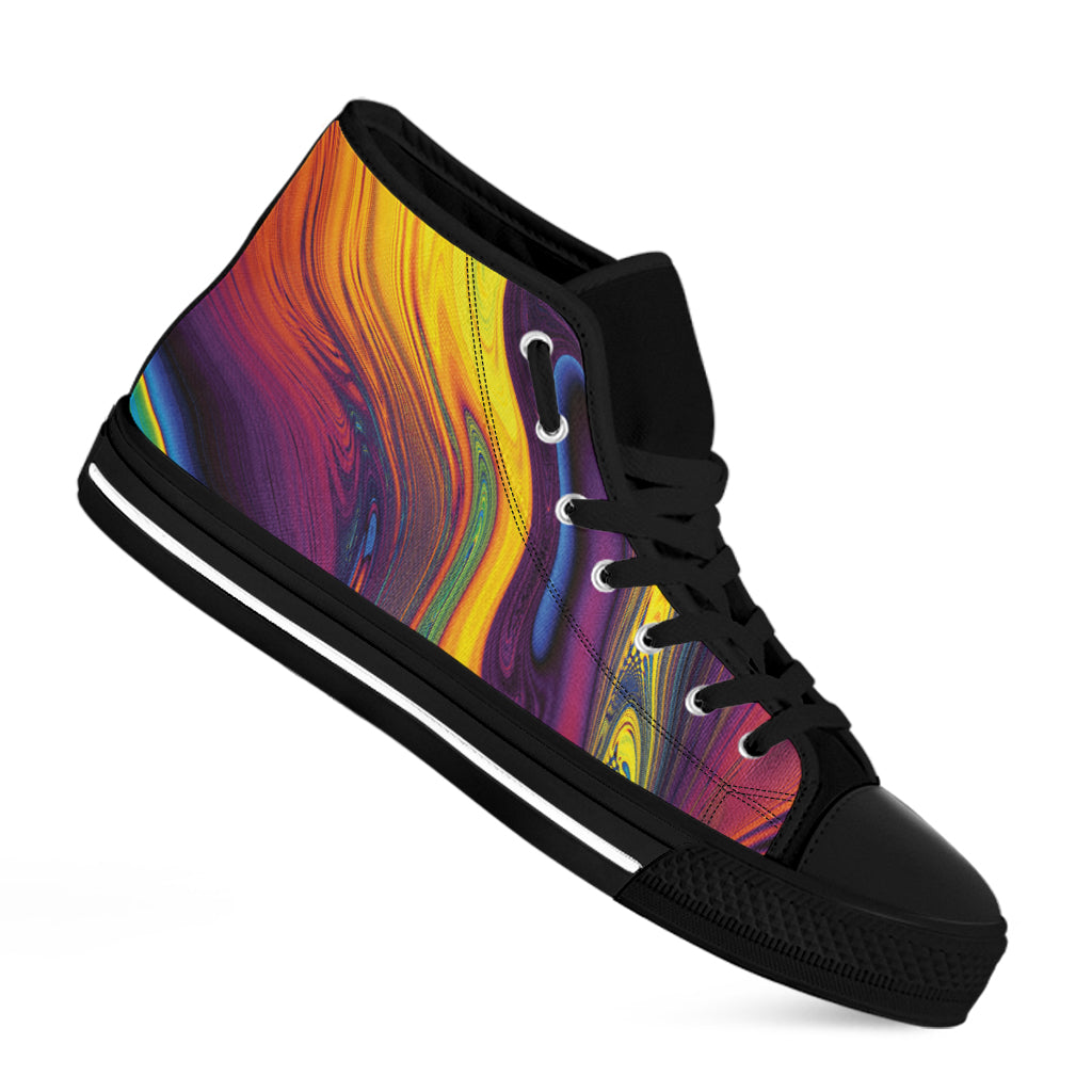 Psychedelic Trippy Fractal Print Black High Top Shoes