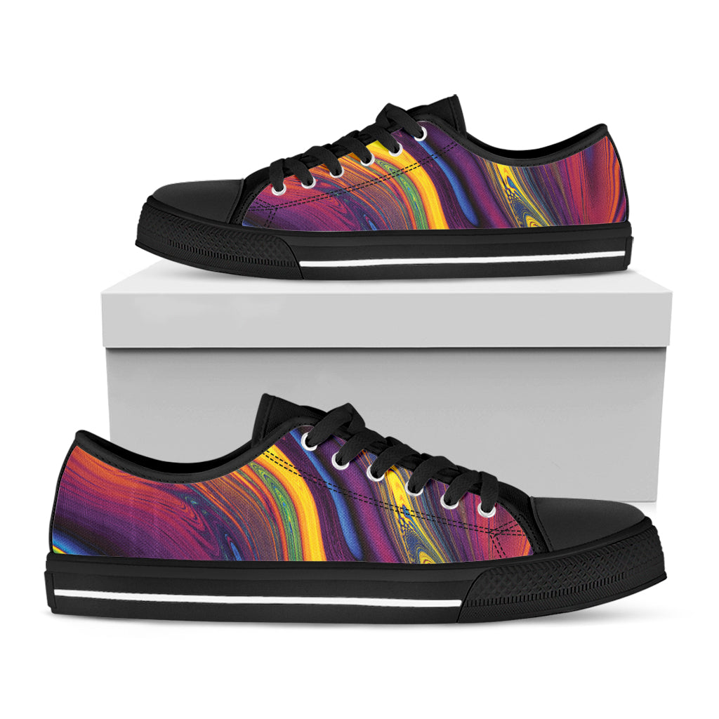 Psychedelic Trippy Fractal Print Black Low Top Shoes