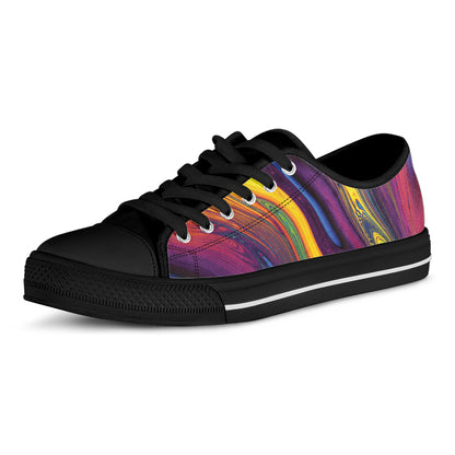 Psychedelic Trippy Fractal Print Black Low Top Shoes