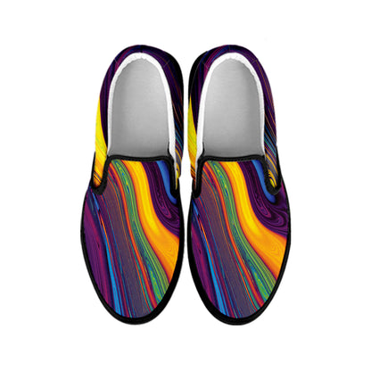 Psychedelic Trippy Fractal Print Black Slip On Shoes