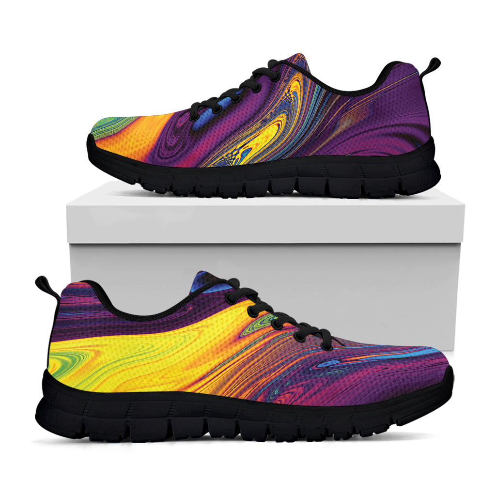 Psychedelic Trippy Fractal Print Black Sneakers