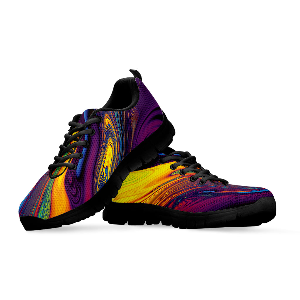 Psychedelic Trippy Fractal Print Black Sneakers