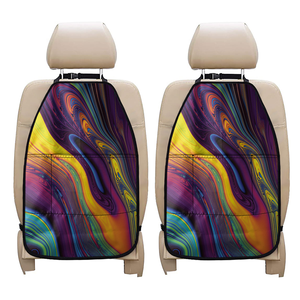 Psychedelic Trippy Fractal Print Car Seat Organizers