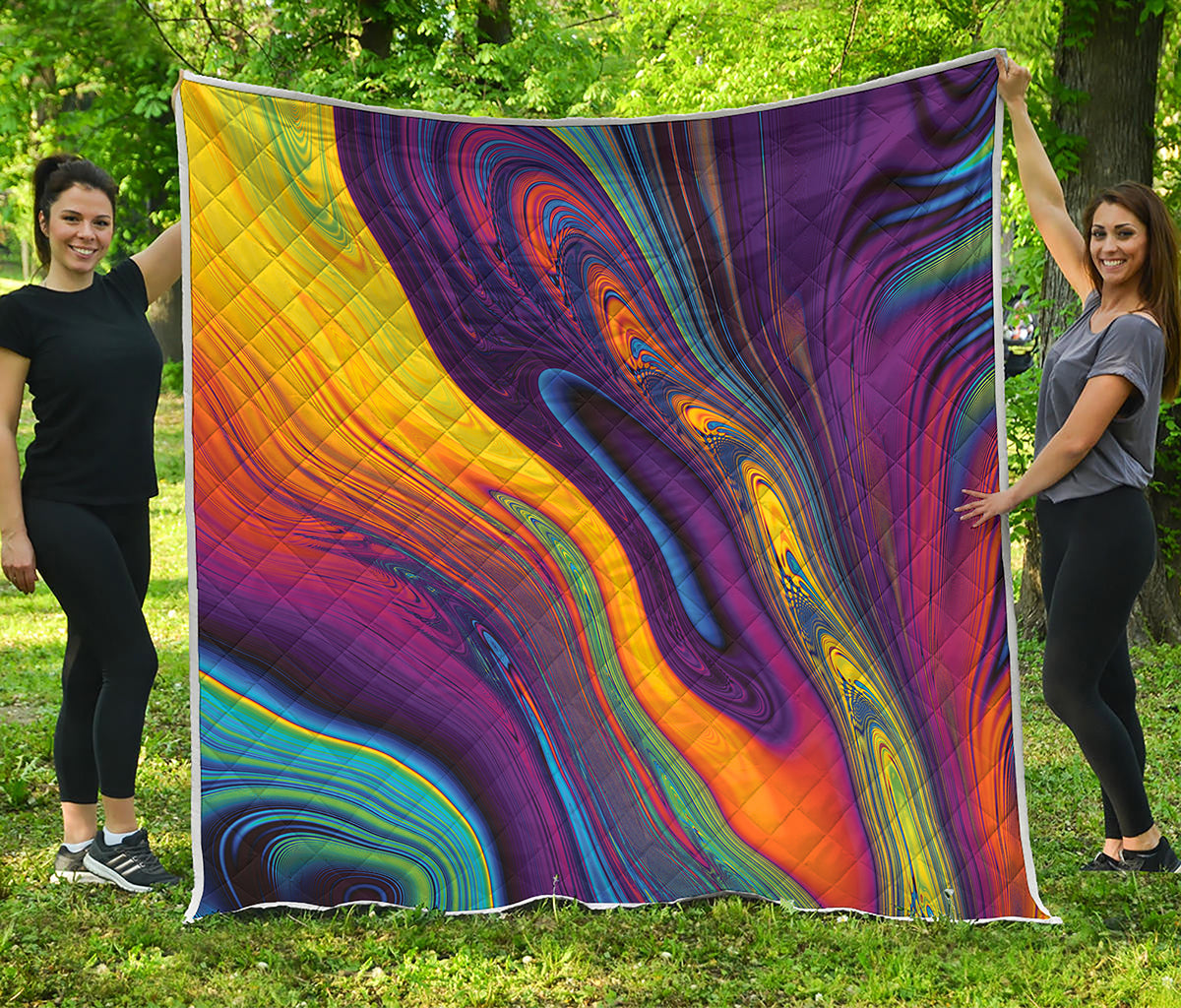 Psychedelic Trippy Fractal Print Quilt