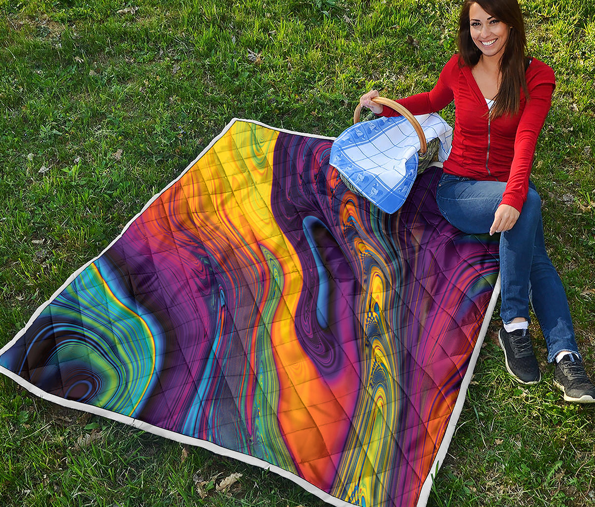 Psychedelic Trippy Fractal Print Quilt