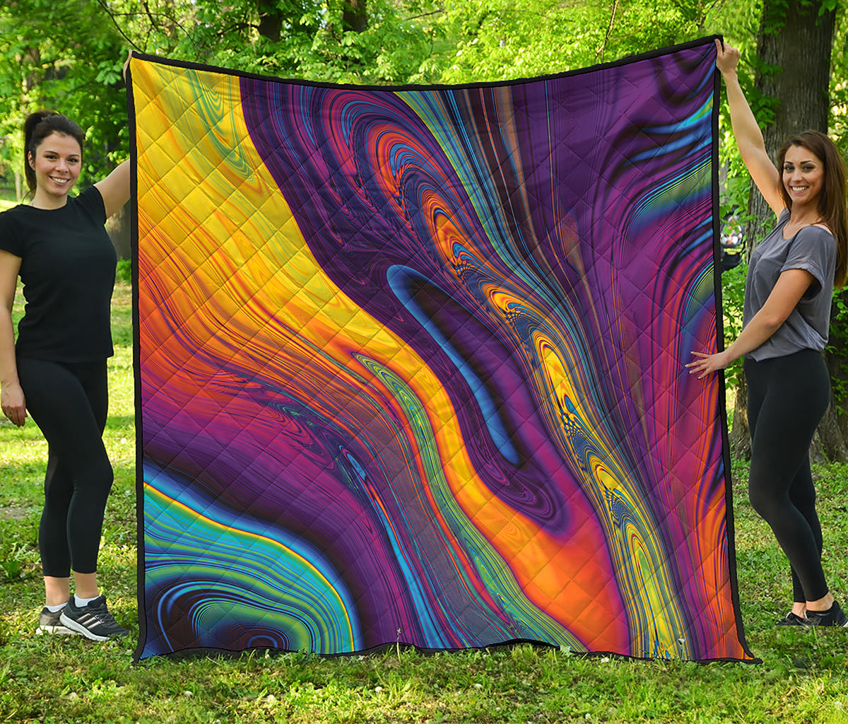Psychedelic Trippy Fractal Print Quilt