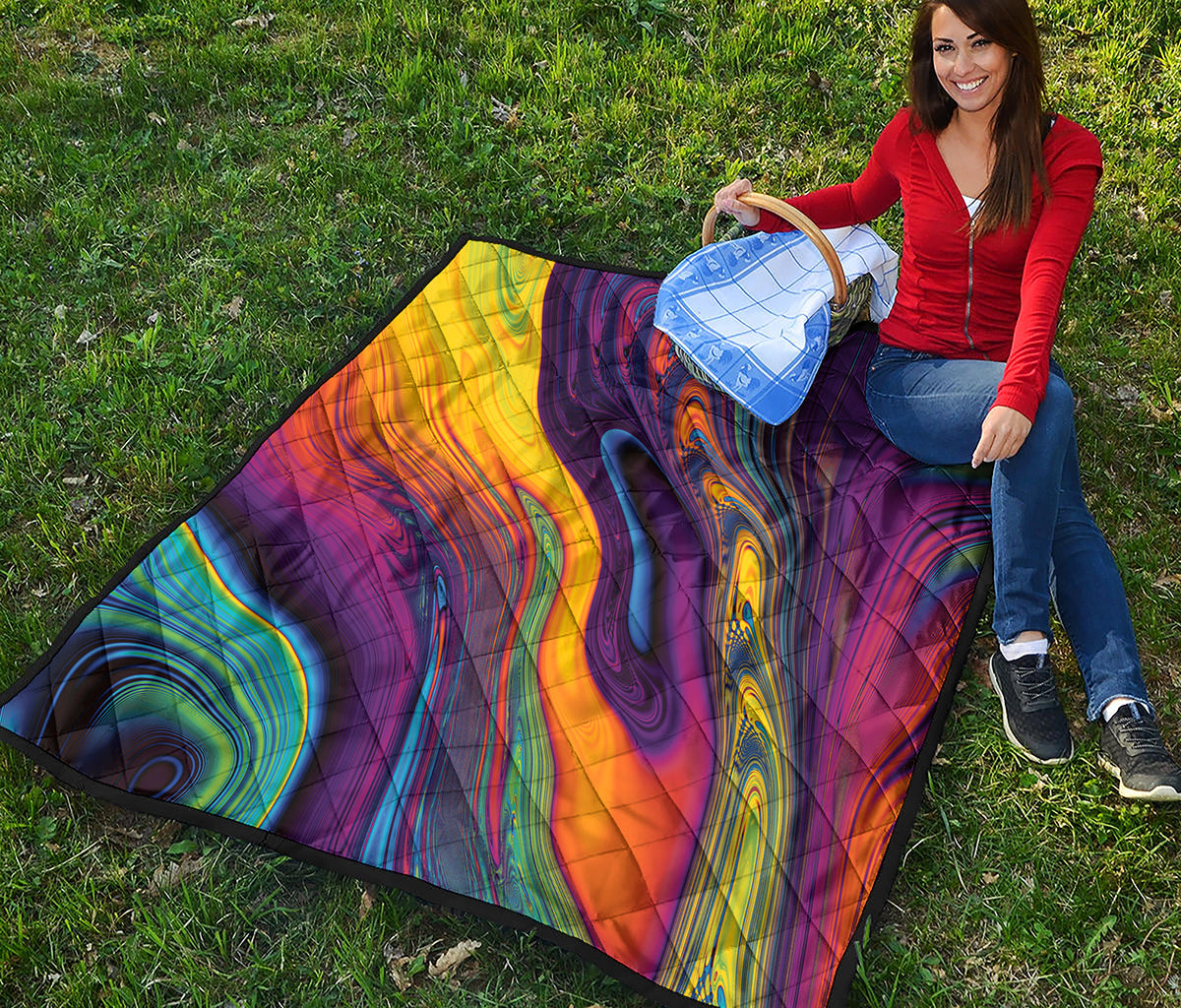 Psychedelic Trippy Fractal Print Quilt