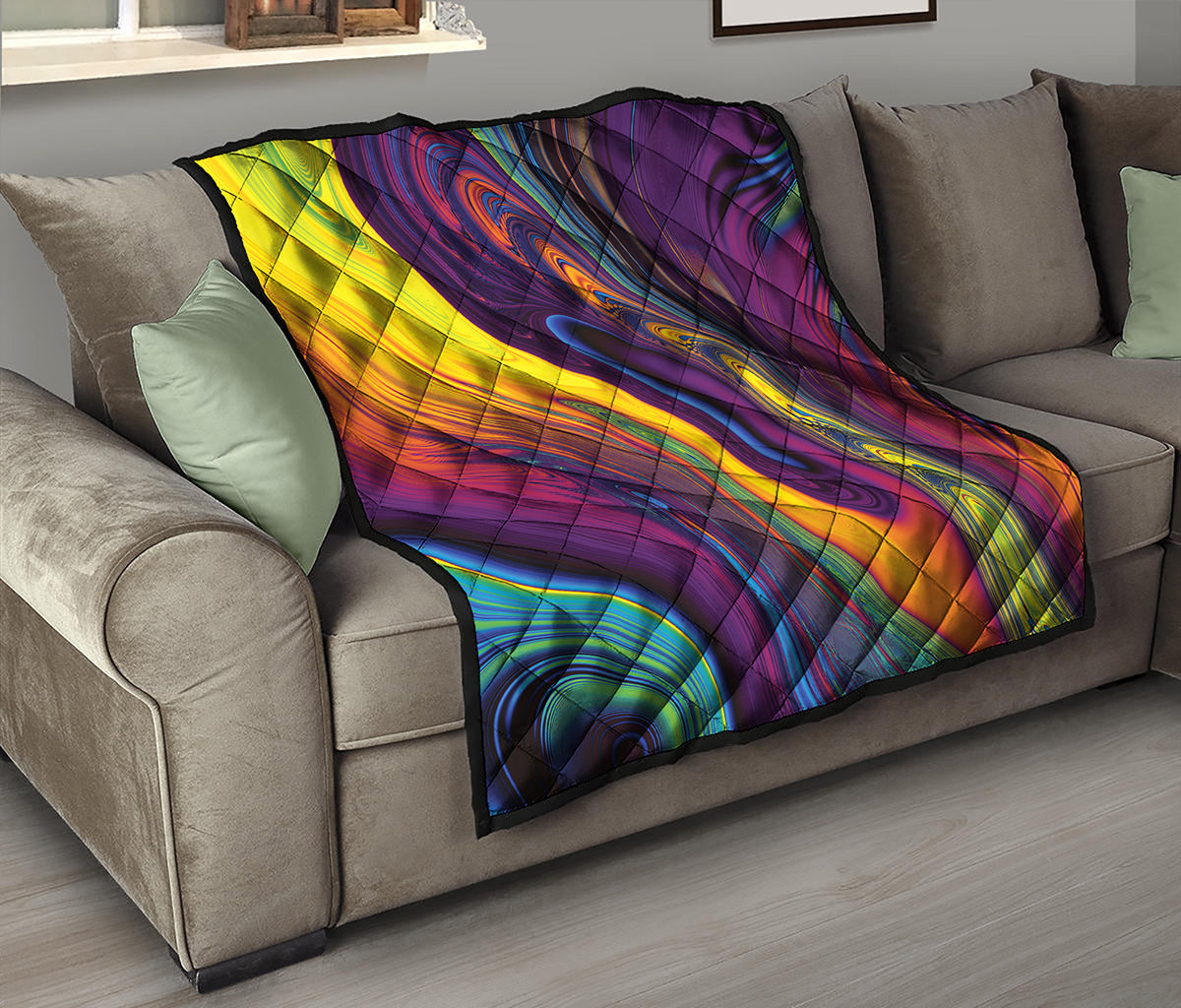 Psychedelic Trippy Fractal Print Quilt