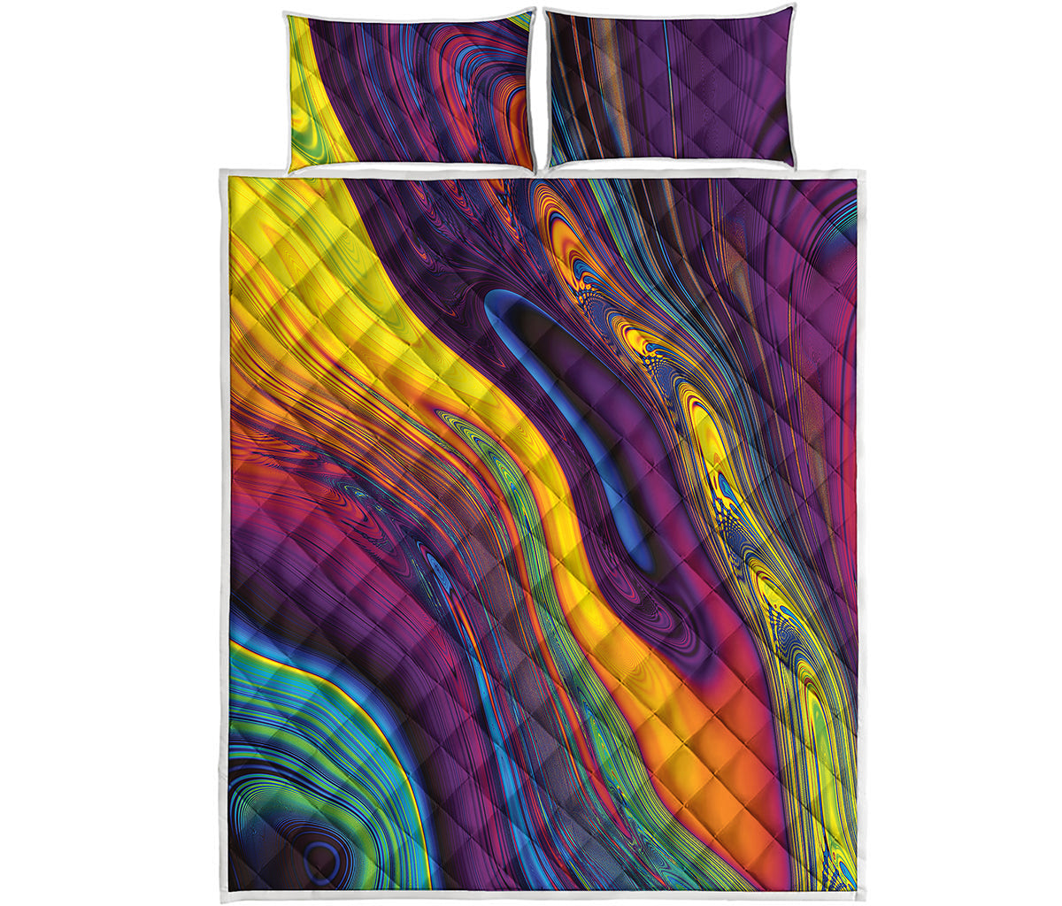 Psychedelic Trippy Fractal Print Quilt Bed Set