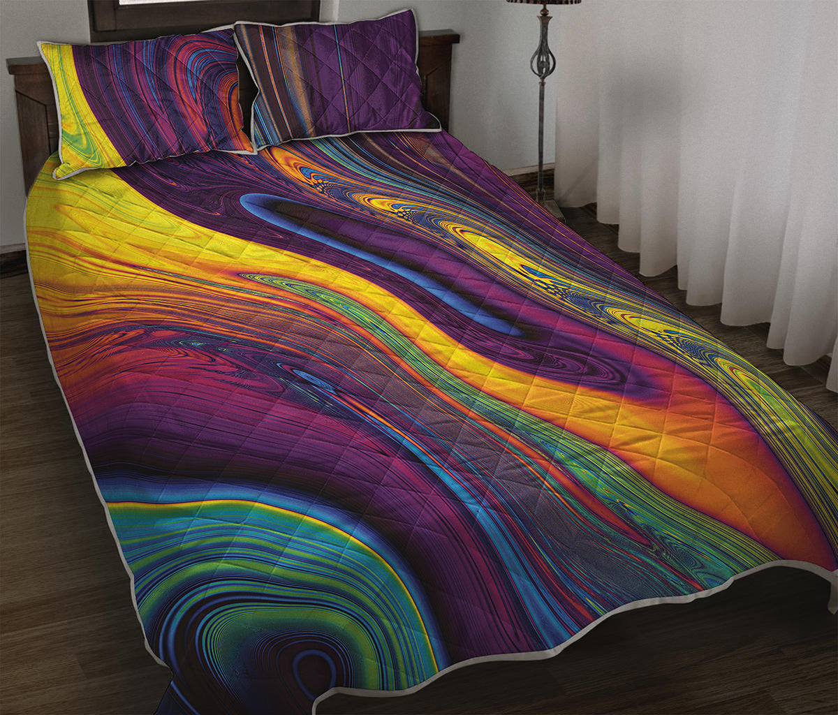Psychedelic Trippy Fractal Print Quilt Bed Set