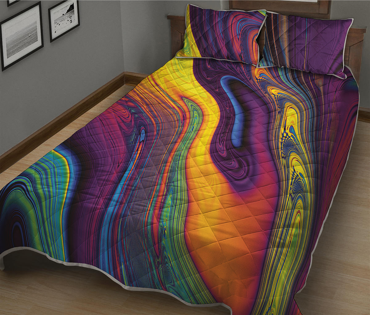 Psychedelic Trippy Fractal Print Quilt Bed Set