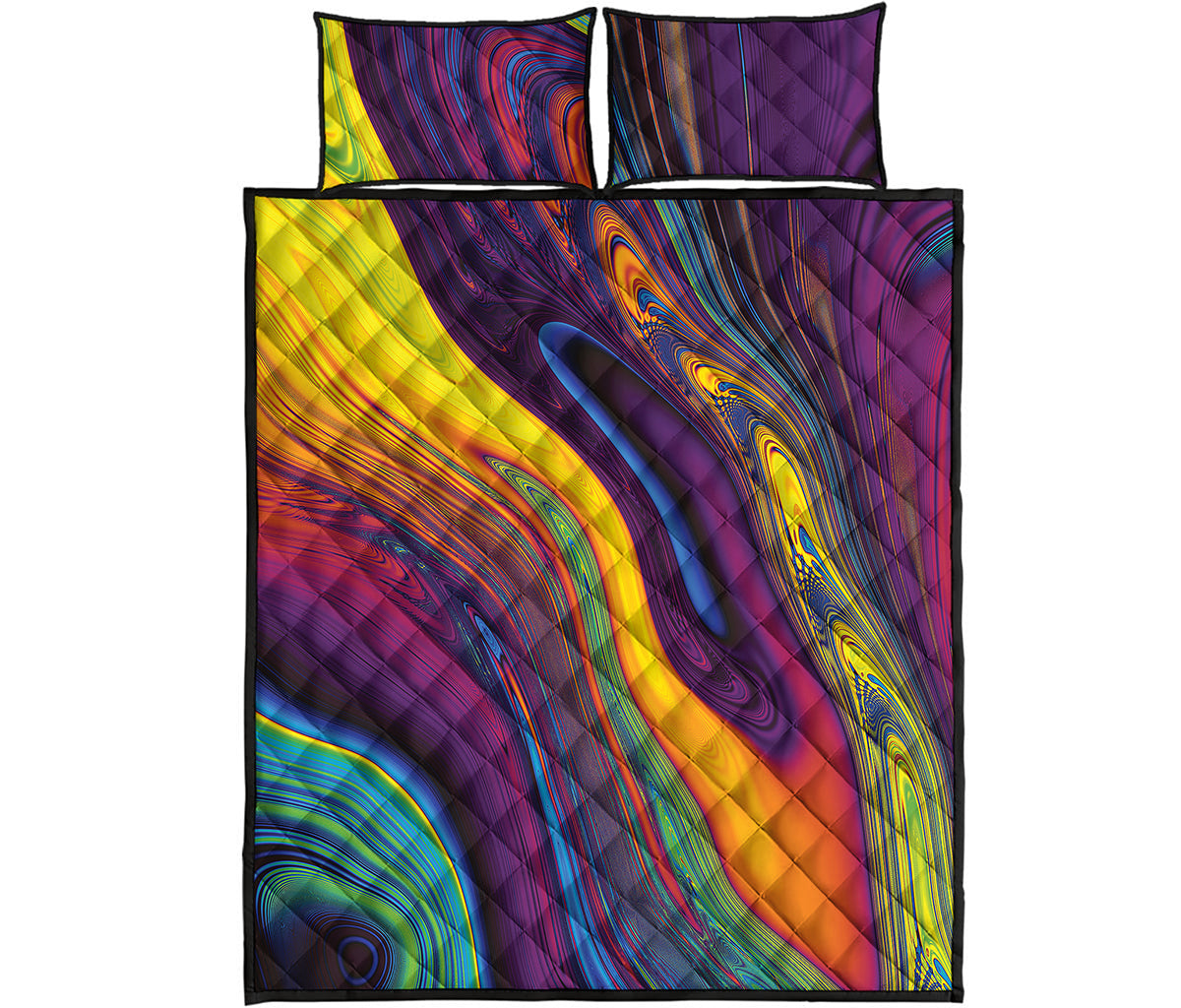 Psychedelic Trippy Fractal Print Quilt Bed Set