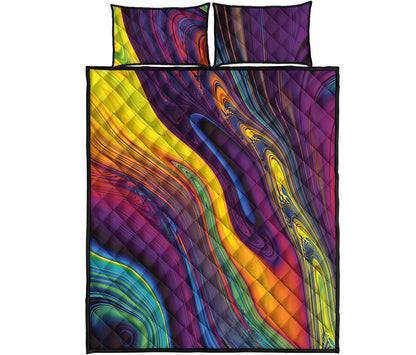 Psychedelic Trippy Fractal Print Quilt Bed Set