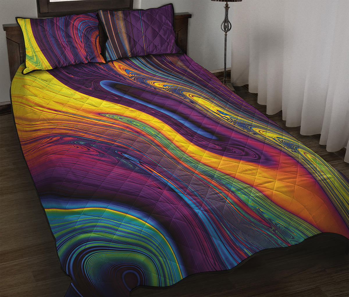 Psychedelic Trippy Fractal Print Quilt Bed Set
