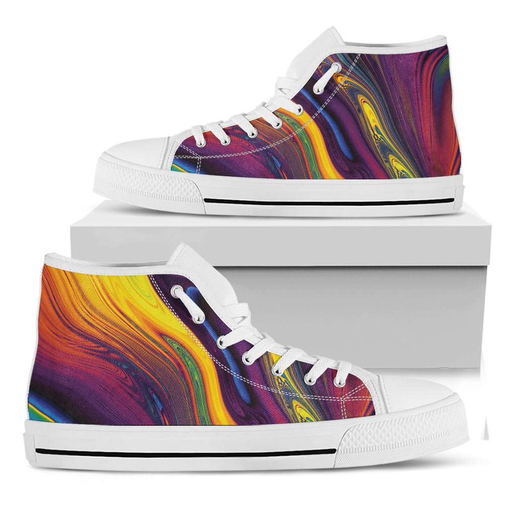 Psychedelic Trippy Fractal Print White High Top Shoes
