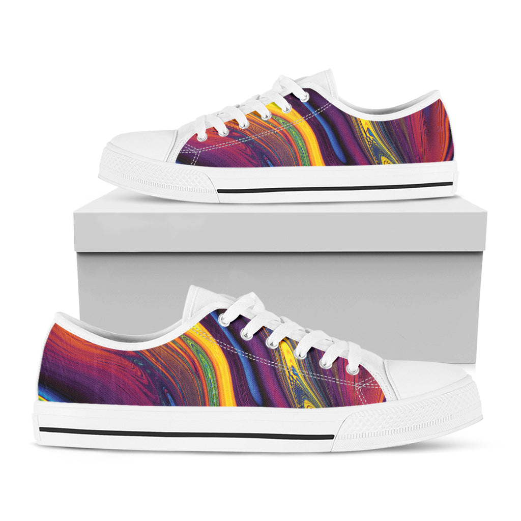 Psychedelic Trippy Fractal Print White Low Top Shoes