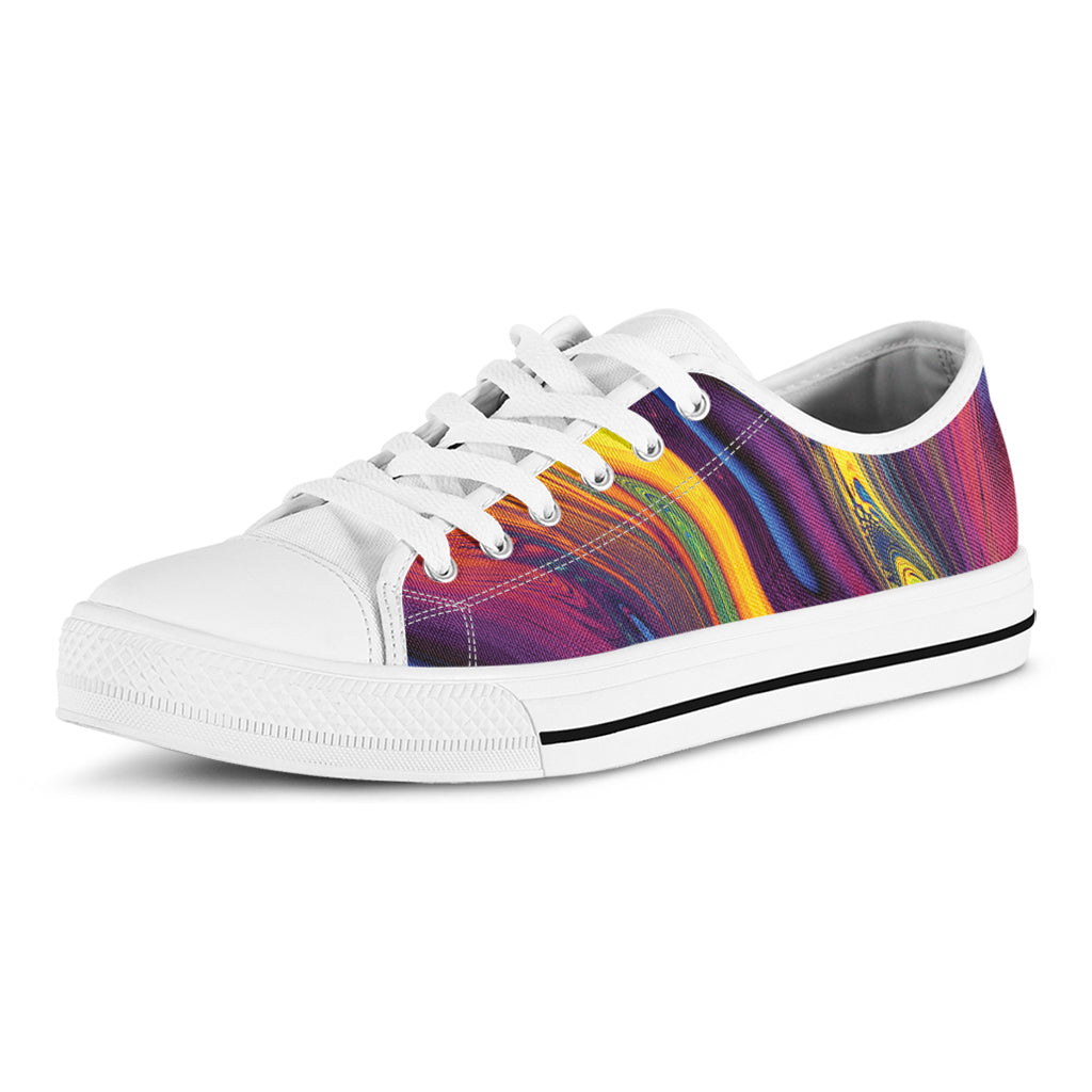 Psychedelic Trippy Fractal Print White Low Top Shoes