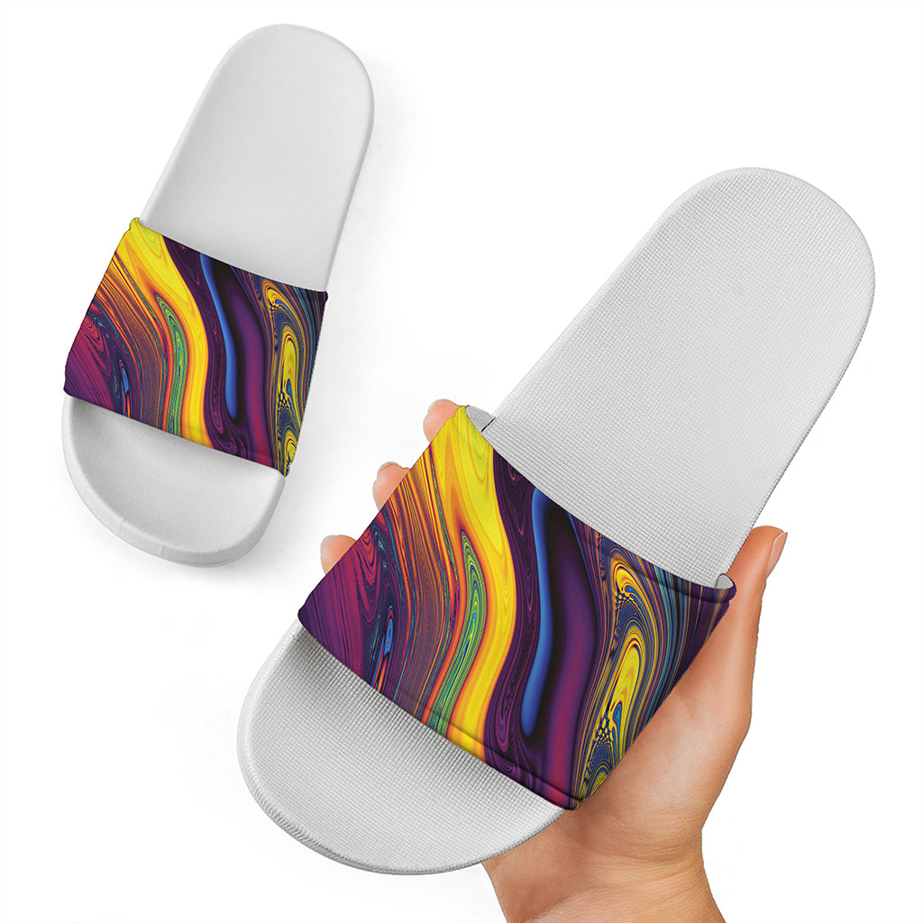 Psychedelic Trippy Fractal Print White Slide Sandals