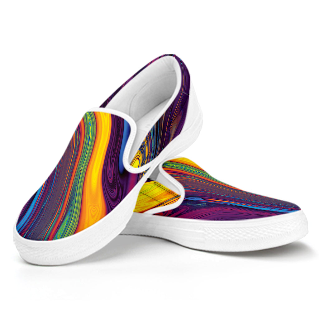 Psychedelic Trippy Fractal Print White Slip On Shoes