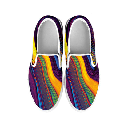 Psychedelic Trippy Fractal Print White Slip On Shoes