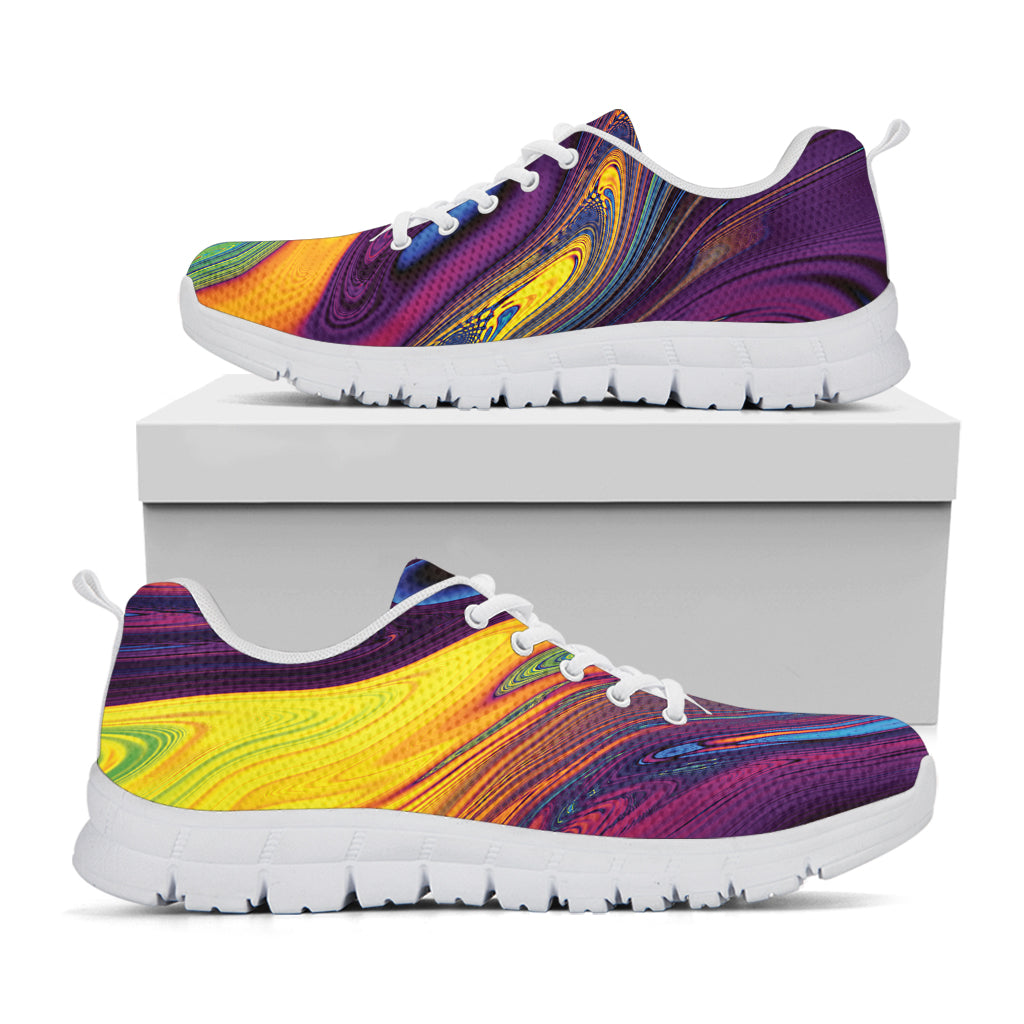 Psychedelic Trippy Fractal Print White Sneakers