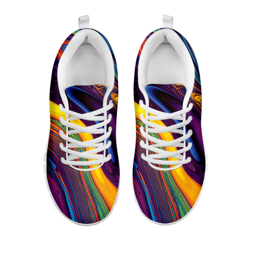 Psychedelic Trippy Fractal Print White Sneakers