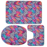 Psychedelic Tropical Aloha Pattern Print 3 Piece Bath Mat Set