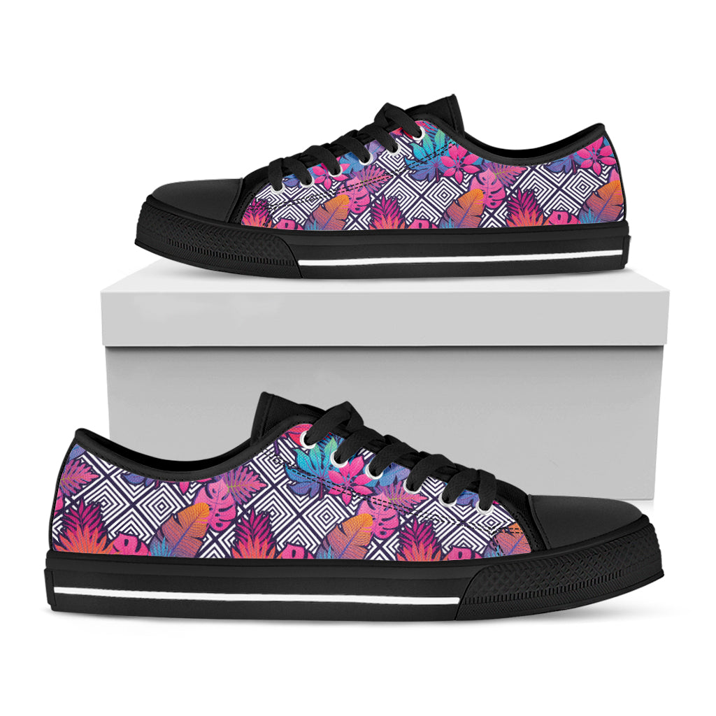 Psychedelic Tropical Aloha Pattern Print Black Low Top Shoes