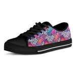 Psychedelic Tropical Aloha Pattern Print Black Low Top Shoes