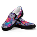 Psychedelic Tropical Aloha Pattern Print Black Slip On Sneakers