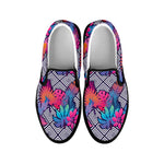 Psychedelic Tropical Aloha Pattern Print Black Slip On Shoes