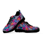 Psychedelic Tropical Aloha Pattern Print Black Sneakers
