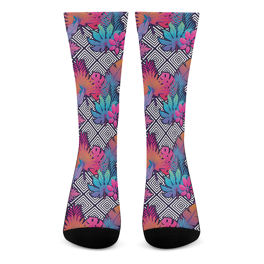 Psychedelic Tropical Aloha Pattern Print Crew Socks