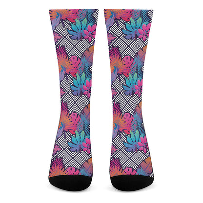 Psychedelic Tropical Aloha Pattern Print Crew Socks
