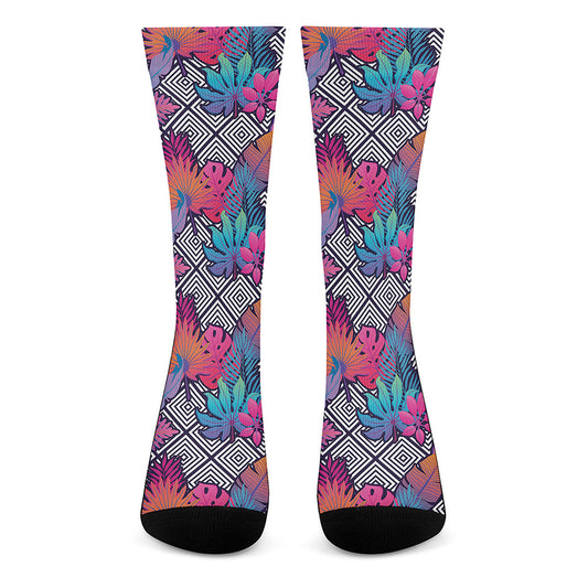 Psychedelic Tropical Aloha Pattern Print Crew Socks