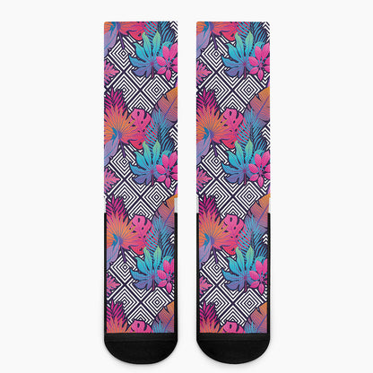 Psychedelic Tropical Aloha Pattern Print Crew Socks