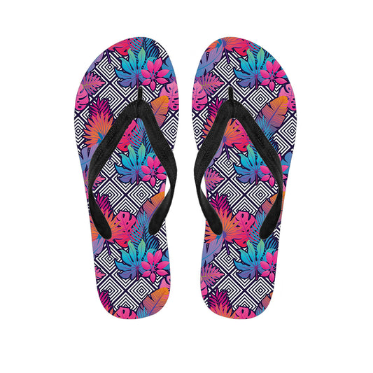 Psychedelic Tropical Aloha Pattern Print Flip Flops