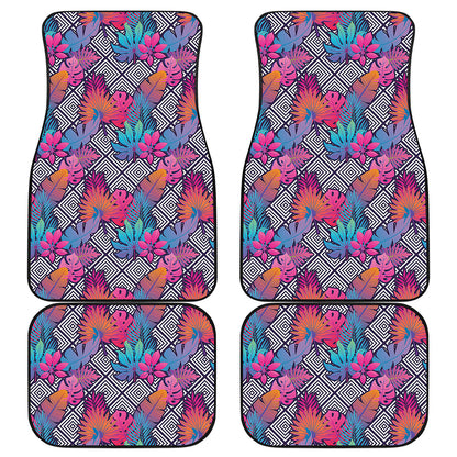 Psychedelic Tropical Aloha Pattern Print Front and Back Car Floor Mats