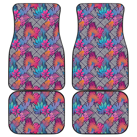 Psychedelic Tropical Aloha Pattern Print Front and Back Car Floor Mats
