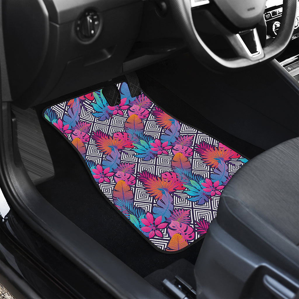 Psychedelic Tropical Aloha Pattern Print Front and Back Car Floor Mats
