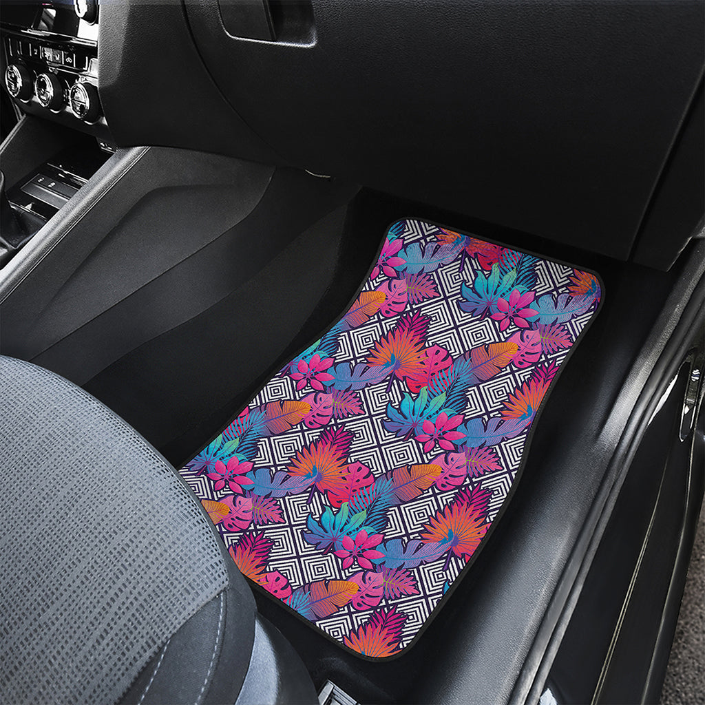 Psychedelic Tropical Aloha Pattern Print Front and Back Car Floor Mats