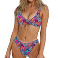 Psychedelic Tropical Aloha Pattern Print Front Bow Tie Bikini