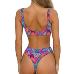 Psychedelic Tropical Aloha Pattern Print Front Bow Tie Bikini