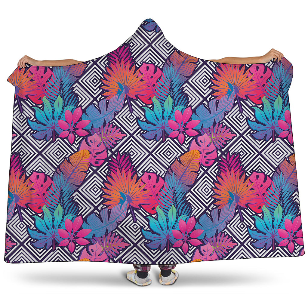 Psychedelic Tropical Aloha Pattern Print Hooded Blanket